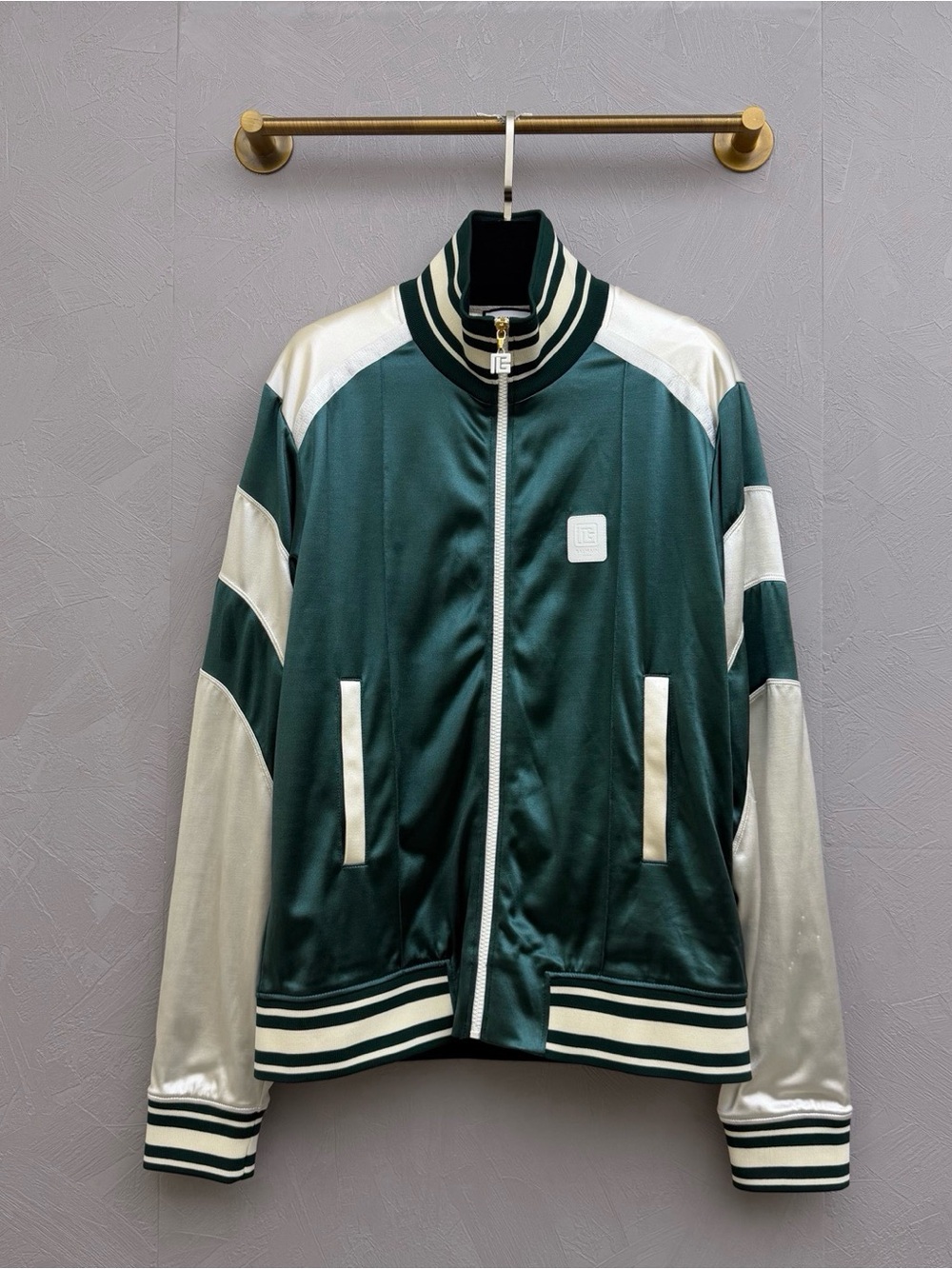 🚩steal Balmain Green and Cream Bomber Jacket